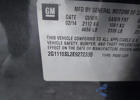 2014 Chevrolet Impala 1Lt from USA, damaged, VIN 2G1115SL2E9272335